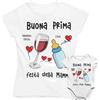 Vestin M-Italy Coppia T-Shirt Body Donna & Neonato/a - Personalizzabile Mamma Donna Neonato Buona Prima Festa della Mamma CIN CIN - Maglietta Maglia Pigiamino Super vestibilità Top qualità