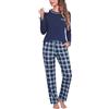 Irdcomps Pigiama Donna Invernale Cotone Pigiami da Donna Invernali Leggero Lungo Set Due Pezzi Maniche Lunghe Scollo Tondo Scozzesi con Tasche