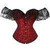 Cazqgoy Corsetto sexy da donna, in pizzo, corsetto vintage, corsetto con lacci, corsetto con maniche fuori dalle spalle, nero/rosso, XL