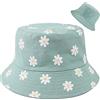 XYIYI - Cappello alla pescatora, da spiaggia, cappelli da donna, reversibile, double face, Fiore verde., Taglia unica