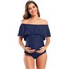 SHEKINI Premaman Costume da Bagno Donna Intero Un Pezzo Bikini Elegante Volants Ruched Bandeau Grande Taglia Costumi Interi Donna maternità Bikini da Spiaggia(M, Blu Scuro)