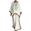 Gienslru Tuta Completa Lino Donna Estivo Boho Chic 2 Pezzi Top Kaftano Vintage e Pantaloni Gamba Larga Tute Elegante Cerimonia Completo Co-ord Set Leggero Taglie Forti Spiaggia Vacanze Streetwear
