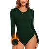WOWENY Body termico da donna, maniche a 3/4, elegante, in micropile, caldo, girocollo, da donna, a maniche lunghe