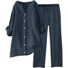 Meaunzyl Completo Donna Elegante Casual Cotone E Lino Pantalone Lungo Estivo Tuta Elegante Tinta Unita Larghi Camicia + Pantaloni Palestra Curvy Set Due Pezzi Comodo Primavera Maniche 3/4 Set Spiaggia