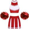 inhzoy Vestito Cheer-Leader Donna Cheer-Leader Costume Cheerleading Carnevale o Evento Sportivo Uniforme Scolastica Crop Top Gonna Plissettata Pompon Costume Halloween Abito A Rosso M