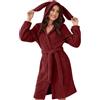 Generic Accappatoio da donna in pile con cappuccio con orecchie da coniglio, vestaglia corta in peluche con cintura, morbida e accogliente biancheria da notte invernale, biancheria da notte in flanella calda,