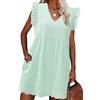 PASUDA Abito Estivo Donna Cotton Vestito Corto Scollo a V Senza Maniche Ruffles Vestiti Estivi Donna Vuoto Jacquard Casual Abito Mare Spiaggia Leggero Abiti con Tasche