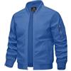 KEFITEVD Giacca da uomo leggera e sottile bomber con tasca sulle maniche, giacca a blouson, giacca da mezza stagione, con colletto alto, giacca da aviatore americana con tasca interna, blu reale, XL