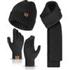 INSISMY Cappello Sciarpa Guanti Set per Uomo 3 Pezzi Berretto Invernale con Fodera in Pile Guanti Touch Screen e Sciarpa Calda Idee Regalo Uomo