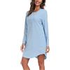 Vlazom Camicia da Notte da Donna Camicia da Notte Lunga da Donna in Cotone Manica Lunga a Righe Bottone Frontale con Tasca Abito da Notte da Donna,S,Azzurro