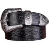 Surrycee Cinture western extra lunghe (105-150 cm) in vera pelle per uomo/donna - Cintura da cowboy con stampa floreale in rilievo con grande fibbia vintage - Larghezza 35mm,Nero,110cm/waist:36~38
