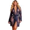 comeondear Lingerie Sexydonna Hot Kimono Sexy Vestaglia con Perizoma Taglie Forti Camicia da Notte in Pizzo Hot Intimo Aperto Babydoll Scollo a V Pigiama Trasparente Completo Intimo Blu,M-L