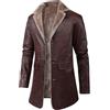 Darringls Cappotto in pelle vintage da uomo con collo di pelliccia da lavoro cappotto corto cappotto lungo in ecopelle cappotto invernale in PU con collo di pelliccia spessa trench giacca invernale