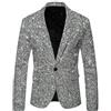 Generisch Giacca con paillette, da uomo, con brillantini, slim fit, colore nero, oro, per carnevale e Capodanno, abbigliamento da uomo, Argento D., S