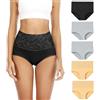 Senllori Donne Vita Alta Cotone Intima Tummy Controllo Slip Signore Morbido Copertura Completa Mutandine 5 Pack Multicolore Taglia M