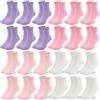ZERULETS 24 paia di calzini per bambini e bambine, calzini da ginnastica per bambini, calzini sportivi da bambina, colore bianco, rosa, viola, giallo, per 1-13 anni, 35-38