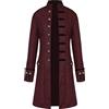Generisch Trench lungo uomo gotico medievale vittoriana giacca a vento vintage larp abbigliamento steampunk cortile uniforme vichingo pirati cappotto invernale Halloween costumi cosplay, Vino, S
