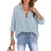 Lonya Camicia Donna Elegante Camicetta Bianca con Scollo a V 100% Cotone Blusa Maniche Lunghe Casual con Bottoni, vestibilità Ampia, Top con Tasca