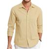 HISDERN Camicie in Lino e Cotone Uomo Manica Lunga Causal Bottoni Regular Fit Estiva Leggere Camicia Spiaggi Shirts con Taschino
