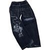 EGSDMNVSQ Jeans Larghi Jeans Y2K Uomo Pantaloni Hip-Hop in Denim con Teschio retrò Jeans Larghi Vintage Pantaloni a Gamba Larga Jeans Streetwear Ragazzi Adolescenti