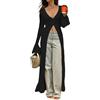 NRTHYE Cardigan lungo da donna, lavorato a maglia, con bottoni, scava fuori, elegante spolverino, maglioni, coprire, maxi abito, 01 nero, L