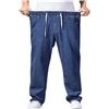 Generisch Jeans da uomo, con lacci, pantaloni da uomo, con tasche, classici, elasticizzati, in denim, gamba larga, pantaloni in tessuto super flessibile, comodi pantaloni da uomo, Blu, 3XL