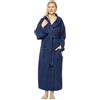 Arus Accappatoio da donna con cappuccio, llunghezza alla caviglia, 100% cotone spugna, Blu marino, XS-S lunghe
