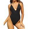SHEKINI Costume da Bagno per Donna Intero Profondo Scollo a V Monokini Beachwear Regolabili Backless Alto Cut Brasiliana Perizoma Costumi Spiaggia (S, Nero)