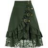 Generic Gonna da Donna Doppio Strato con Volant sull'Orlo a Vita Alta con Bottoni Automatici Gonna Decorativa con Fibbia al Ginocchio-Verde Militare-M