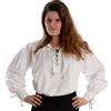 HEMAD Blusa Medievale da Donna con Collo e Lacci - Puro Cotone - Bianco L