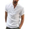 YAOBAOLE Camicia Lino Uomo Manica Corta Collo Mao Camicia Estate Uomo Leger Cotone Lino Camicia Da Spiaggia Classica Casual Henley Shirt, bianco, M