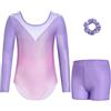 Gogokids Body da ginnastica da bambina, a maniche lunghe, con pantaloncini e fascia per capelli, body da danza scintillante, con design sfumato, per 3-12 anni