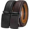 KEMISANT Cintura Uomo 2 Pezzi, Cintura Uomo Pelle Cricchetto Automatica Fibbia 35mm,Trim Regolabile per Adattars(Nero/Marrone scuro,115cm/32-38 vita regolabile)