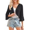 Yekaty Coprispalle da donna con maniche a 3/4 cardigan corto leggero estivo trasparente bolero coprispalle per abiti, nero, Large