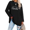 Teesho Maglietta da donna a maniche lunghe, oversize, in cotone, casual, a maniche lunghe, D-nero., L