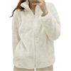 Generic Giacca da Camera Felpa Donna Pile Caldo Giacca da Donna Felpa Senza Cappuccio Autunno e Inverno Giacche Teddy con Zip Peluche Cappotto con ColloAlto Fleece Giacche Tinta Unita (White, M)