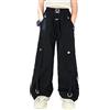 Generisch Baggy Jeans Ragazza Cargo Pantaloni Ragazza Vita Alta Gamba Larga Pantaloni da jogging per Danza Casual All'aperto, Nero , 10-11 Anni