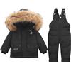 Acuryx Tuta da Neve 2 Pezzi da Neonato Capppotto con Cappuccio Saloppette Piumino Invernale da Bambini Nero 12-18 Mesi