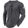 Oanviso T-Shirt da Uomo Primavera Estate Henley Magliette Scollo a V con Coulisse Maniche Corte/Manica Lunga Tee Moda Stampati T-Shirt Vintage Casual Top Sport Outdoor Magliette C Grigio S