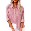 SHEKINI Camicetta da Donna Elegante a Maniche Lunghe, Camicia Casual con Scollo a V e Bottoni, Top in Lino con Tasche, Vestibilità Sciancrata, Colore: rosa., L