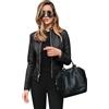 BOFETA Donne Vintage Aperto Davanti Cardigan Pu Causale Zipper Giacca Motociclista Sottile Corto Cappotti Nero 4XL