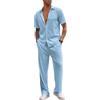 aromm Uomo 2 Pezzi Casual Outfit Maniche Corte Button Down Camicia & Coulisse Pantaloni Estate Tute da Passeggio Blu, XS