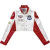 Aelfric Eden Giacca da donna in ecopelle, cropped, stile racing, con cerniera, patchwork, stampa con lettere, giacca da motociclista, hiphop, Y2K, streetwear, Colore: rosso, L