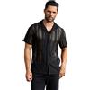 ABEHIK Camicia da uomo trasparente a rete, a maniche corte, per club di scambisti, Nero , L