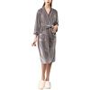 DAIHAN Accappatoio Coppie con Scollo a V Manica 3/4 in Velluto Camicia da Notte Vestaglia Kimono Elegante per Festa Di Nozze Casa Spa Hotel con Cintura,Grigio-Donne,L-XL