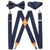 HISDERN Bretelle per uomo con molto forte 4 clip Bretelle Heavy Duty Suspender Blu Navy regolabili in stile X Paisley Papillon e fazzoletto da taschino Set
