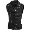Foweknow Giacca in pelle punk rock, da uomo, per motociclisti, slim fit, risvolti, gilet in pelle, senza maniche, classico, con chiusura lampo, tinta unita, per il tempo libero
