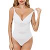 Vlazom Body Modellante Donna con Reggiseno Rimovibile Tanga Effetto Addominale Piatto e Push Up，Bianco，S