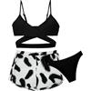 AIEOE Ragazze Costume da Bagno Set 3 Bikini con Stampa Tropicale Bohemien con Pantaloncini Spiaggia Spa Surf Mare Piscina 12-13 Anni Nero
