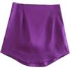 Generic Minigonna Moda Donna in Raso Viola Minigonna a Vita Alta Cerniera Laterale Chic Lady Donna Stile INS morbide gonne Corte-Viola-S